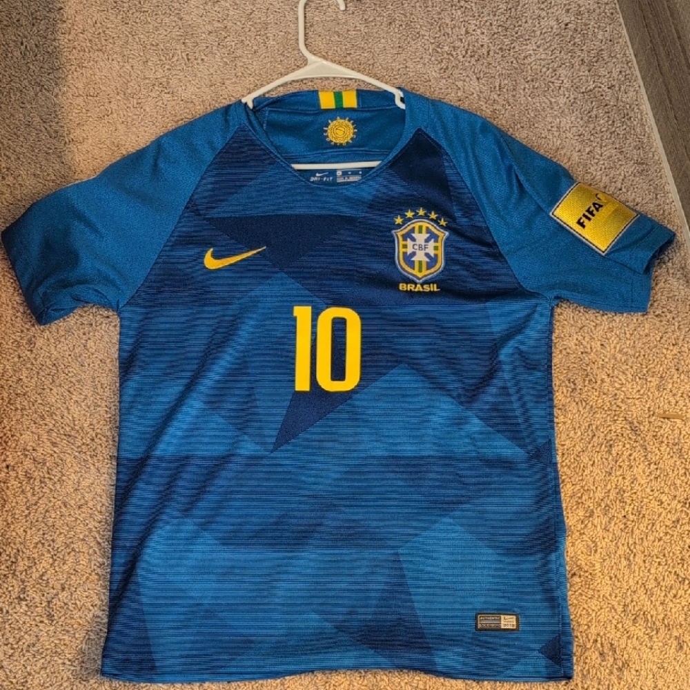 Nike Blue and Yellow Brazil Soccer Jersey